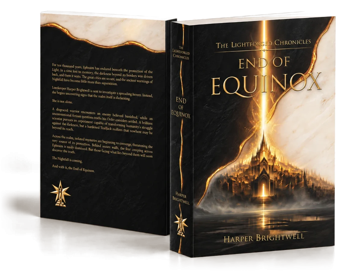 End of Equinox by Harper Brightwell, front and back cover of the paperback